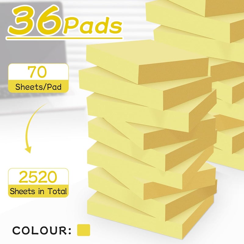 TKTB Mini Sticky Notes 1.5x2 in, 36 Pad Yellow Strong Adhesive Post, Suitable for School, Home, Office, Clean Removal - Image 3
